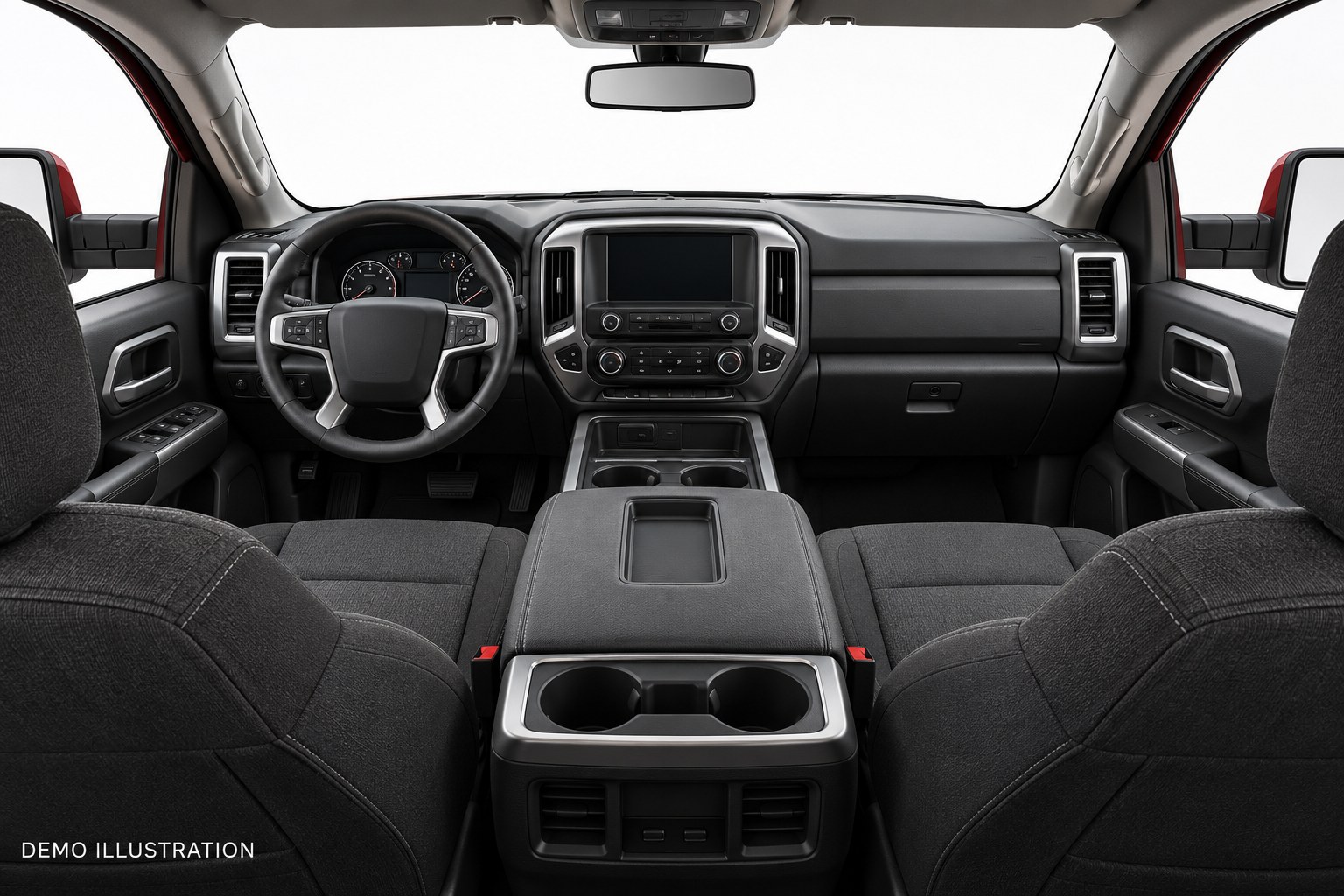 DEMO ILLUSTRATION — generic pickup Cabin; reused illustration, not an actual Chevrolet Silverado 1500 photo